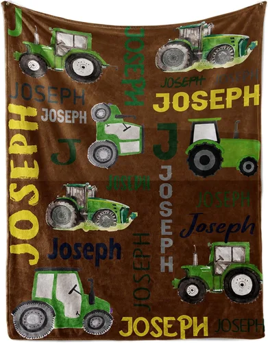 Vista 28 de Manta personalizada de tractores, nombre personalizado con diseño de camiones de tractor agrícola, manta de cama de franela de felpa suave