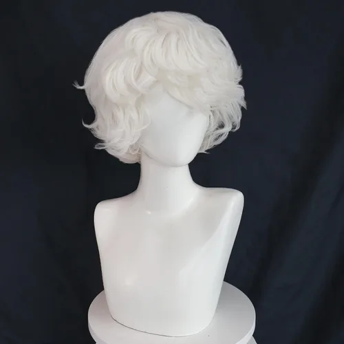 Vista 5 de Peluca rizada blanca para hombre, peluca corta y esponjosa para Blanco