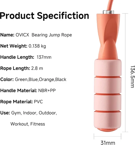 Vista 6 de OVICX Cuerdas de saltar para fitness para mujeres, hombres y niños, cuerdas de saltar ajustables sin enredos para entrenamiento con rodamientos
