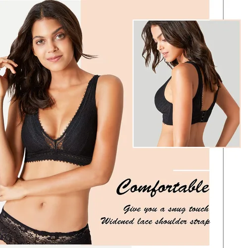 Vista 4 de Rolewpy Bralette de encaje para mujer extraíble acolchado con corte en V profundo sin hilos
