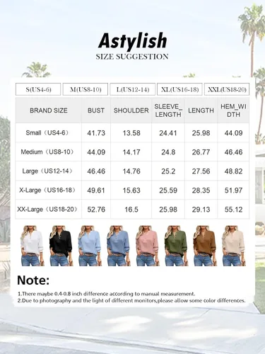 Vista 6 de Astylish Camisas para mujer con manga de farol, blusas básicas con textura plisada con medio botón