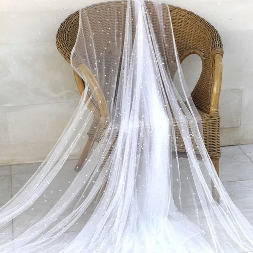 Vista 5 de Calidad novia viel perlas tul 180"x63" para vestidos blanco (marfil claro) Tull tela
