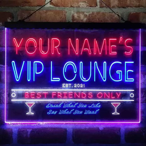 Vista 13 de Letrero de luz de neón LED tricolor personalizado VIP Lounge Bar Personalizar Nombre Fecha Texto Cita Fuente Verde y Rojo y Amarillo 13 x 8.7