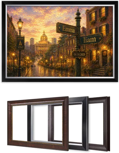 Vista 104 de IPIC - Personalized Framed Canvas with Custom Street Sign in Boston Personalized Street Signs with Names, Custom Canvas Print, Boston Sunset