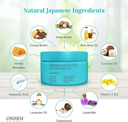 Vista 5 de Onsen - Mantequilla corporal japonesa para mujer, crema de refinería de la piel, manteca de karité natural y orgánica, exfoliante hidratante