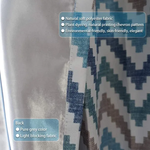 Vista 6 de Autumn Dream Cortinas opacas con ojales en la parte superior de Chevron Bohemia para sala de estar, 52 x 63 pulgadas, azul, 1 panel