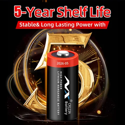Vista 3 de CR123A - Batería de litio de 3 V, 3 voltios, 1600 mAh, batería de litio de alta potencia, larga duración para cámara, sistema de alarma, linterna
