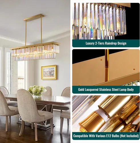 Vista 8 de Candelabro rectangular de cristal dorado para comedor de 47 Dorado brillante