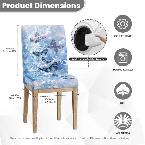 Vista 5 de HUGS IDEA Butterfly Dining Room Chair Covers Set of 2 Blue Marble Stretch Parsons Chair Slipcovers Washable Kitchen Chairs Protector Covers for