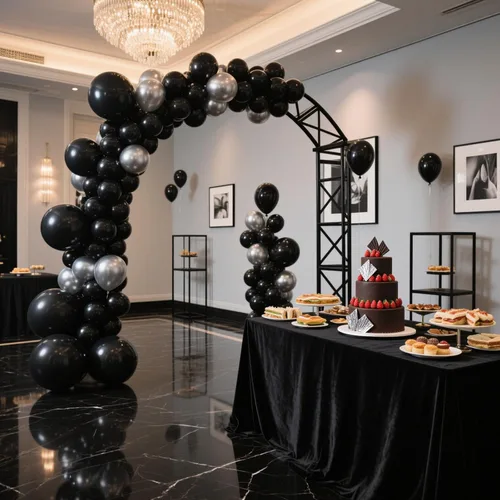 Vista 6 de Globo negro, 145 globos de látex negro de alta calidad, kit de arco de diferentes tamaños de 18, 12, 10, 5 pulgadas, kit de arco de guirnalda