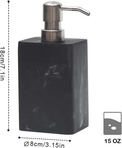Vista 6 de Dispensador de jabón, 15 onzas con bomba de níquel cepillado, dispensador de jabón decorativo cuadrado líquido recargable para jabón de manos, Negro
