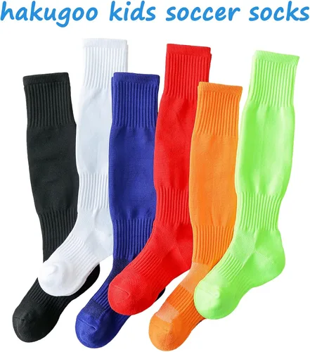 Vista 7 de hakugoo Calcetines de fútbol para niños, calcetines altos hasta la rodilla, calcetines de béisbol con suela acolchada para niños y niñas, 2 pares