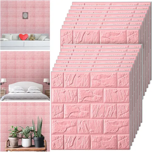 Vista 9 de Colarr 60 Piezas 58 Pies Cuadrados Paneles de Pared 3D Despegar y Pegar Papel Tapiz de Ladrillo 3D de Espuma Sintética Panelado Sintético Paneles