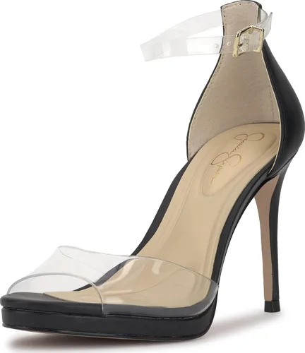 Vista 8 de Jessica Simpson Sandalias de tacón alto Daisile Peep Toe para mujer Gamuza de almendra/Tpu