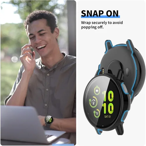 Vista 5 de Protector de pantalla diseñado para Garmin Vivoactive 5 con película de vidrio templado, carcasa de policarbonato duro, cubierta completa, Negro