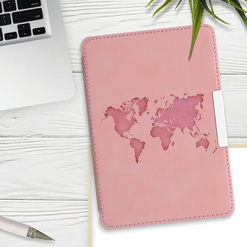 Vista 2 de kwmobile Funda compatible con Amazon Kindle Paperwhite (10.Gen - 2018) - Funda para lector electrónico - Esquema de viaje rosa polvoriento