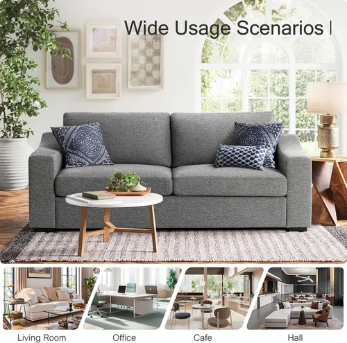 Vista 9 de ELUCHANG Sofá moderno de 85 pulgadas para sala de estar, sofá de lino natural de 3 plazas con asientos extra profundos, cojín tapizado y funda