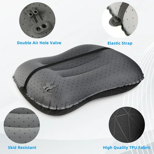Vista 2 de Crisonky Almohada de camping – Almohada inflable – Almohadas de viaje para mochilero y avión, soporte lumbar 2.0 almohadas inflables, ultraligeras