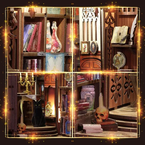 Vista 4 de Kit de rincón de libros – Kit de rincón de libros para adultos, juego de manualidades en miniatura para casa de muñecas, rompecabezas 3D de madera
