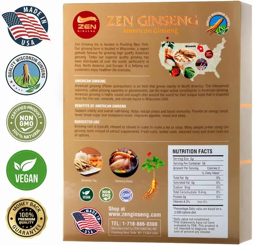 Vista 8 de Zen Ginseng American Wisconsin - Rebanadas de ginseng, ginsenósido de alta potencia, mejora el estado de ánimo, la memoria y la concentración