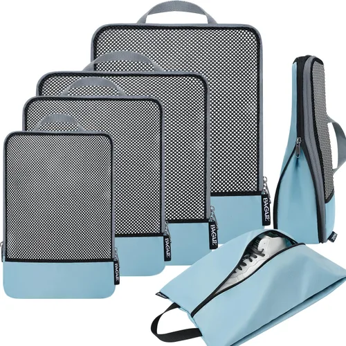 Vista 100 de BAGAIL 4 juegos/6 juegos/8 cubos de compresión para embalaje, accesorios de viaje, organizadores de embalaje expandibles (malla cuadrada, 06-beige)