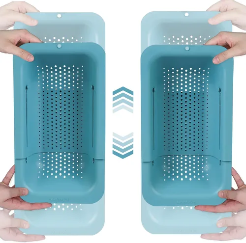Vista 11 de BLUE GINKGO Cesta coladora para colocar sobre el fregadero, lavar verduras y frutas, escurrir la pasta cocida y platos secos, extensible, artículos