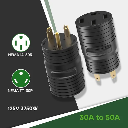Vista 3 de RVGUARD Enchufe adaptador RV de 30 amperios a 50 amperios, adaptador de corriente eléctrica NEMA TT-30P a NEMA 14-50R (paquete de 2)