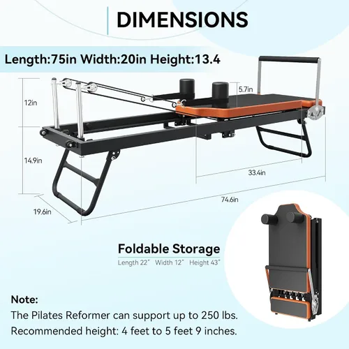 Vista 6 de Reformador de pilates, máquina y equipo de pilates plegable Dpiolrcag para uso doméstico y entrenamiento de gimnasio, adecuado para usuarios