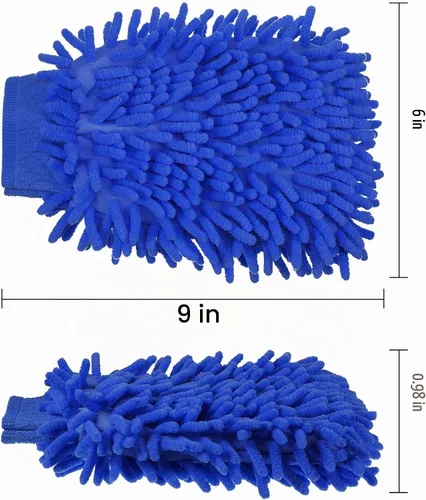 Vista 2 de BBTO 5 manoplas de microfibra de chenilla para lavado de auto, guantes absorbentes de doble cara, guantes de secado de microfibra sin remolinos Azul
