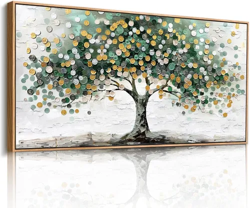 Vista 10 de imjiayu Arte de pared de árbol de la vida, arte de pared grande, decoración de pared azul, impresiones en lienzo de paisaje abstracto, pinturas