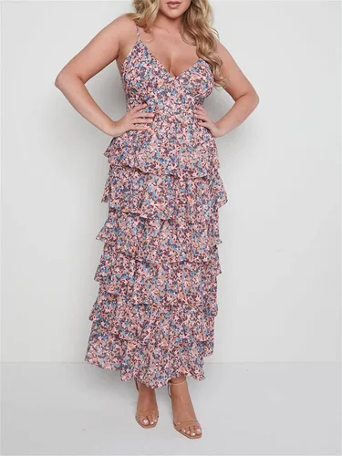 Vista 2 de Sunloudy Vestido ajustado sexy con volantes para mujer, con tirantes delgados, sin mangas, dobladillo con volantes, ropa de calle para la playa
