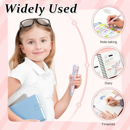 Vista 4 de 12 bolígrafos de gel kawaii para niña, tinta negra de 0.020 in, bolígrafos Kawaii retráctiles finos, suministros escolares para niños, suministros