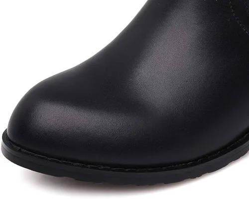 Vista 2 de TinaCus Women's Genuine Leather Round Toe Handmade Back Zip Comfort Low Heel Knee High Boots with Buckle
