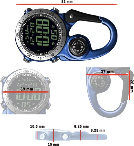 Vista 6 de Dakota Clip digital, reloj de clip, alarma, cronómetro, temporizador y reloj de doble hora, regalos al aire libre para hombres y mujeres, uso