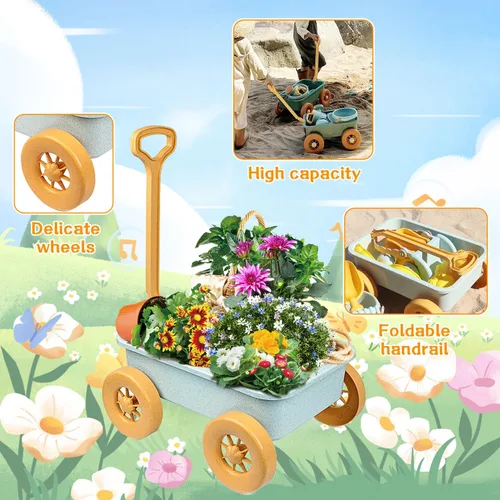 Vista 2 de Mostop Herramientas de jardinería para niños, juguetes al aire libre con carretilla, carretilla para niños de 4 a 8 años, juguetes educativos