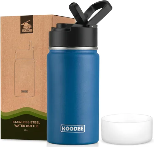 Vista 143 de koodee Botella de agua para niños, botella de agua de acero inoxidable de 12 onzas con aislamiento al vacío para la escuela, botella de agua de boca