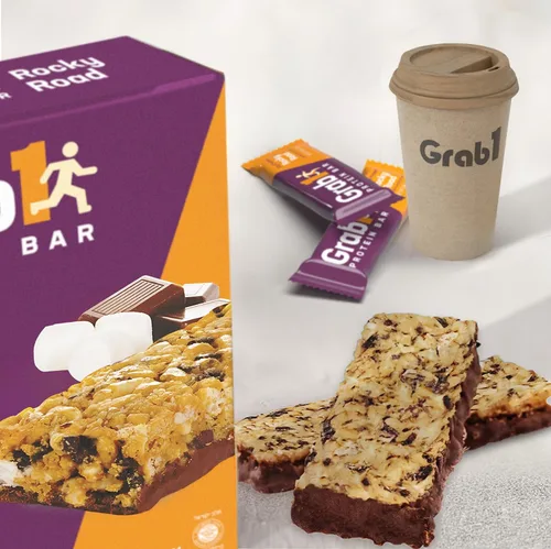 Vista 3 de Grab1 Rocky Road Barras de proteínas 0.35 oz de proteína (paquete de 2 – 10 barras) controla el hambre Certificado Kosher Bajo en calorías