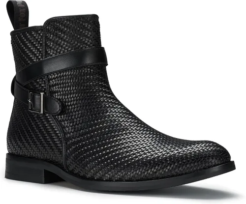 Vista 15 de Polar Fox Botas de ingeniero para hombre Botas de tobillo estilo motocicleta con correas de hebilla y cremallera lateral 1. Negro.