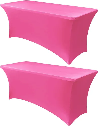 Vista 76 de Obstal Funda de mesa de elastano elástica de 4 pies para mesas plegables estándar, paquete de 2 manteles rectangulares universales ajustables