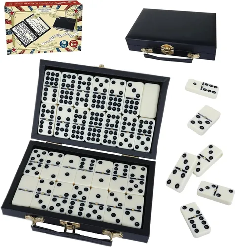 Vista 11 de GOTHINK Juego de dominó doble de 12 trenes mexicanos en estuche de transporte de madera, juego de dominó de puntos de colores para adultos, niños