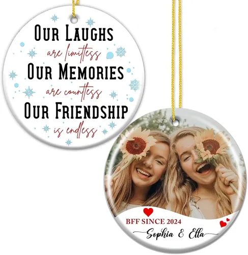 Vista 7 de Adorno personalizado para la primera Navidad, con nombre personalizado, estadísticas de nacimiento, foto, adornos redondos de cerámica para bebés