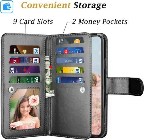 Vista 2 de Funda tipo cartera para iPhone 11, iPhone 11 6.1 de piel tipo cartera con ranuras para tarjetas de crédito de identificación, función atril, funda