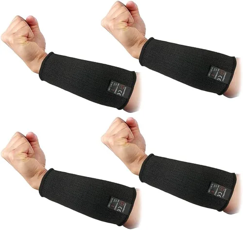Vista 10 de 5 pares de mangas protectoras para brazos, protección de nivel 5 resistente a cortes con orificio para el pulgar (negro)