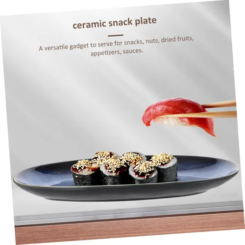 Vista 5 de DOITOOL Plato rectangular azul plato de cerámica para sushi bandeja de pescado plato de aperitivos plato de fruta Plato azul marino