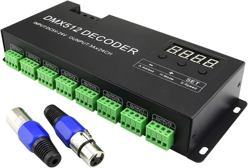 Vista 10 de AKEPO Mini decodificador de pantalla digital DMX de 4 canales, controlador DMX512 para luces LED RGBW DC9-24V 4A/CH con 15 efectos integrados