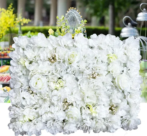 Vista 4 de 12 paneles de pared de flores artificiales, telón de fondo floral de 24 x 16 pulgadas, decoración de pared de flores, panel de pared de flores