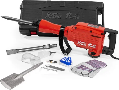 Vista 10 de XtremepowerUS - Martillo eléctrico de demolición Pro-series de 2200 W, rompedor de concreto con cincel plano y punta de cincel con estuche