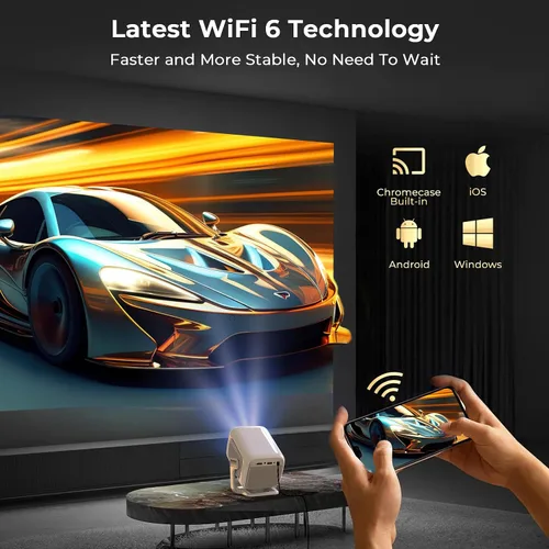 Vista 5 de Proyector inteligente compatible con Netflix/Soporte 4K/Calibración visual AI] Proyector con Dolby Atmos, 1080P 800 ANSI, aplicaciones