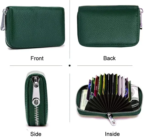 Vista 2 de Tarjetero RFID de cuero genuino para tarjetas de crédito con cremallera, Moderno
