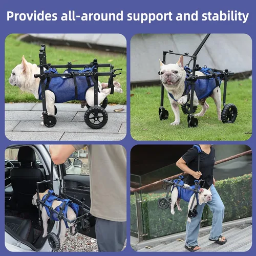 Vista 5 de ETIAL Carrito de silla de ruedas ajustable de 4 ruedas para perros discapacitados y mayores, arnés de elevación con 4 modos de uso, soporte